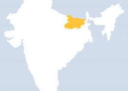 Eine Karte von Indien mit eingezeichnetem SONNE Projaktgebiet Bihar